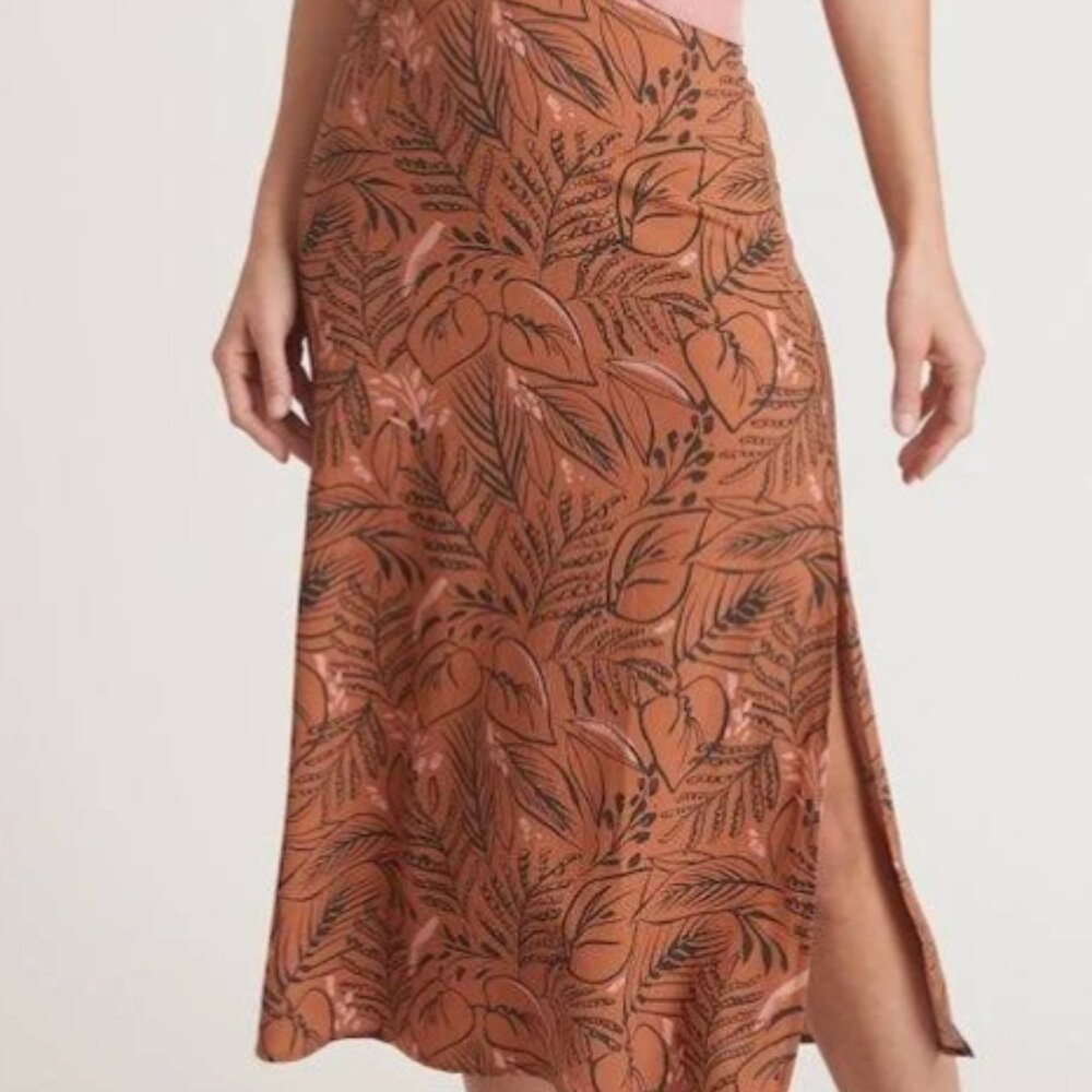 Marine Layer Women's Ryan Midi Slip Skirt Sierra Fall Foliage Sz 6